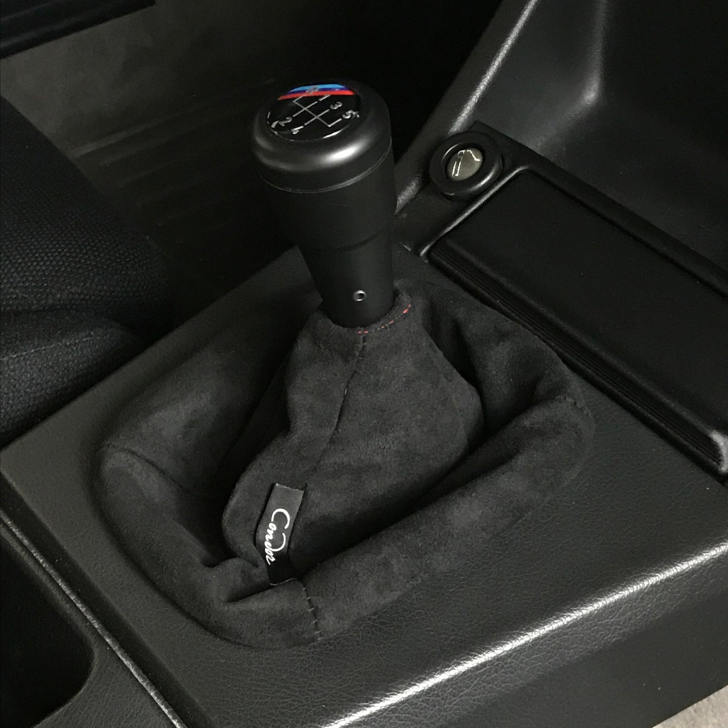 Picture of an installed black suede shift boot from Condor