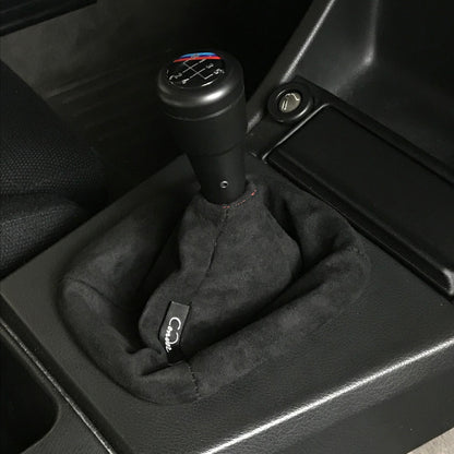 Picture of an installed black suede shift boot from Condor